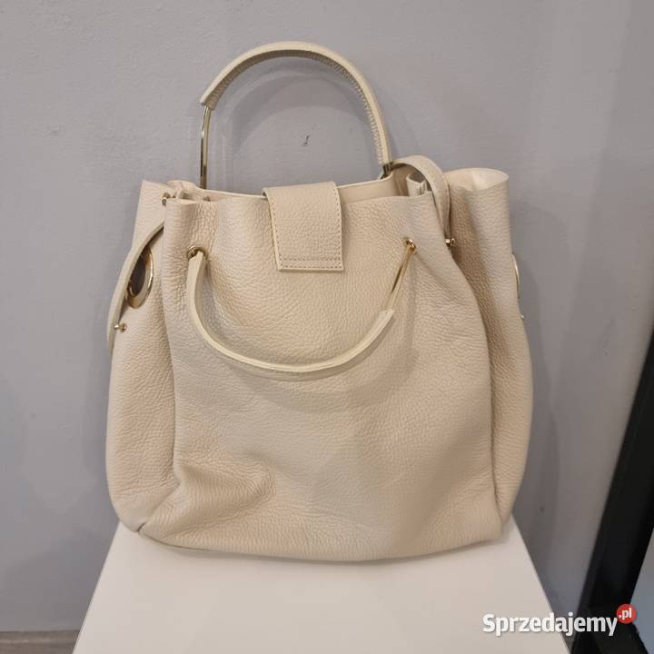 Damska kremowa skórzana torebka Santini Firenze Moda i Styl Kraków