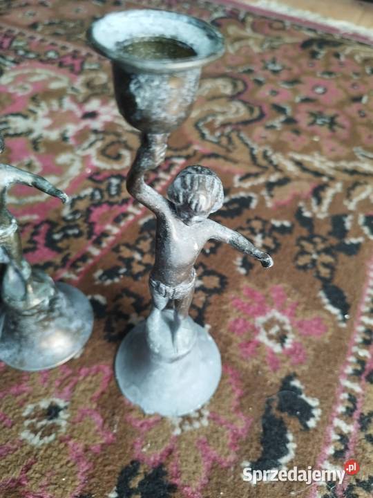 Brązowa miedziana figurka dziecka świecznik Art Przejęsław