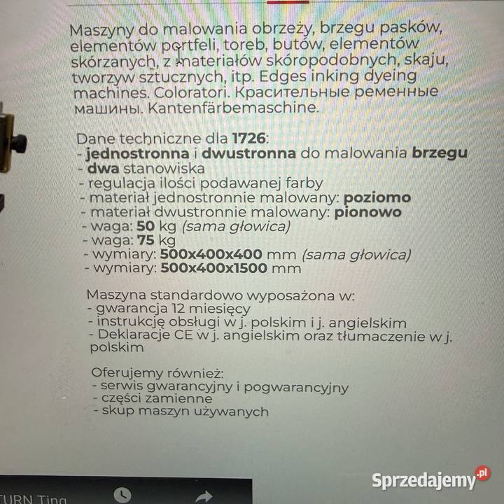 Maszyna do malowania obrzeży Saturn 1726 Bytom