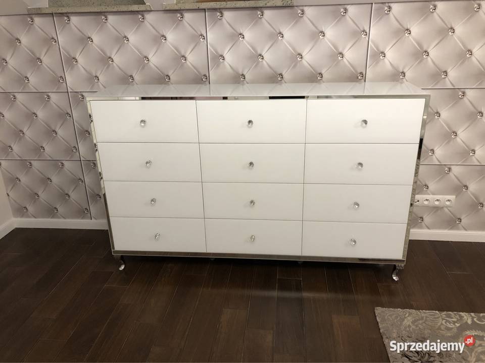 Komoda lustrzana biała gałka kryształ noga Kępno