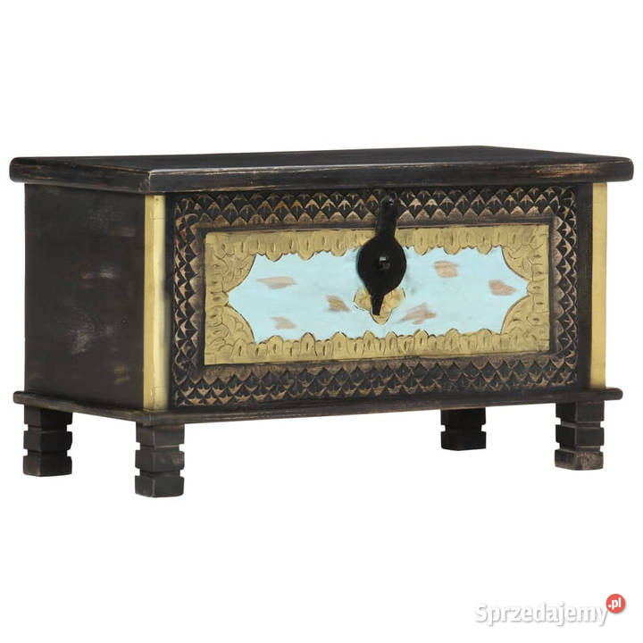 Skrzynia czarna 80x40x45 lite drewno mango