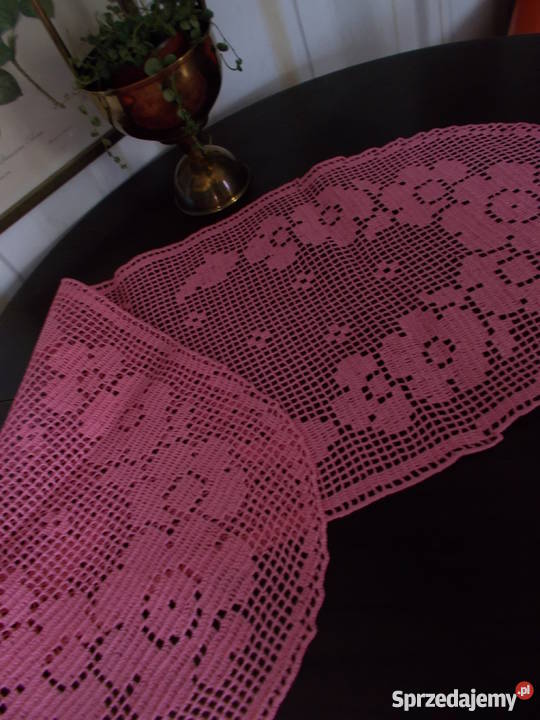 Dłuuuga Różowa Serweta Rękodzieło PRL Vintage Szczecin