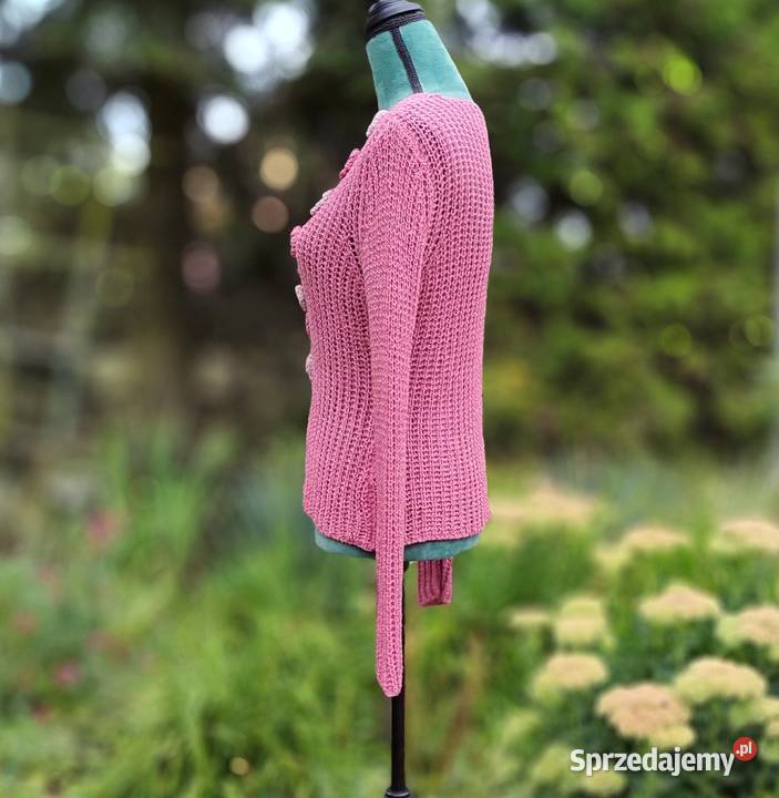 Różowy sweter boho M 38 ażurowy szydełkowy różowy Szczecin sprzedam