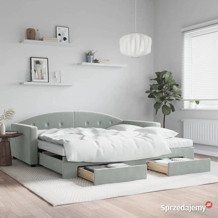 Sofa rozsuwana z szufladami jasnoszara aksamit mazowieckie Warszawa sprzedam
