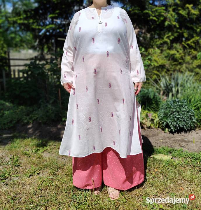 Długa tunika biała 3XL 46 bawełna sukienka kolorowy