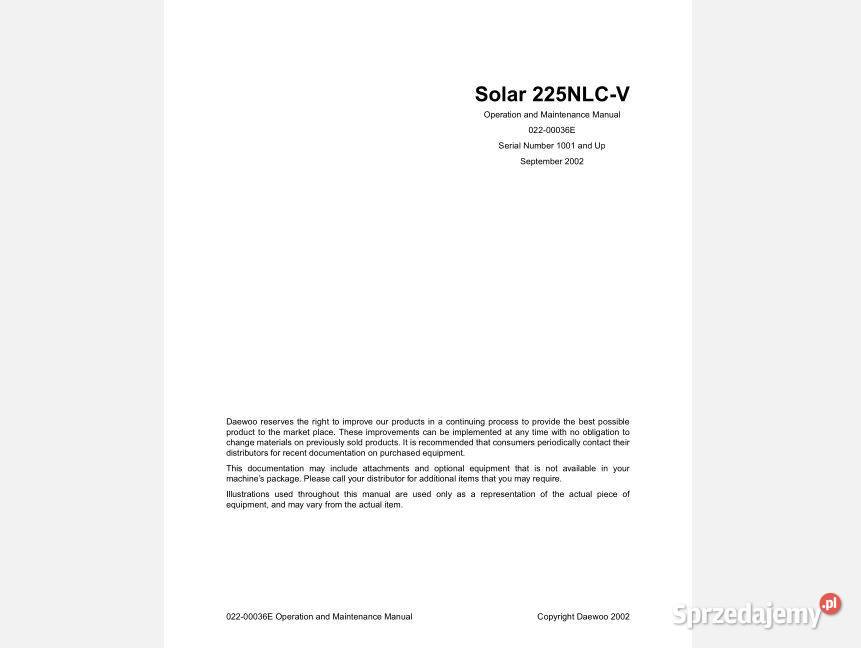 Daewoo Solar 225NLCV 140WV 160WV instrukcja Kielce