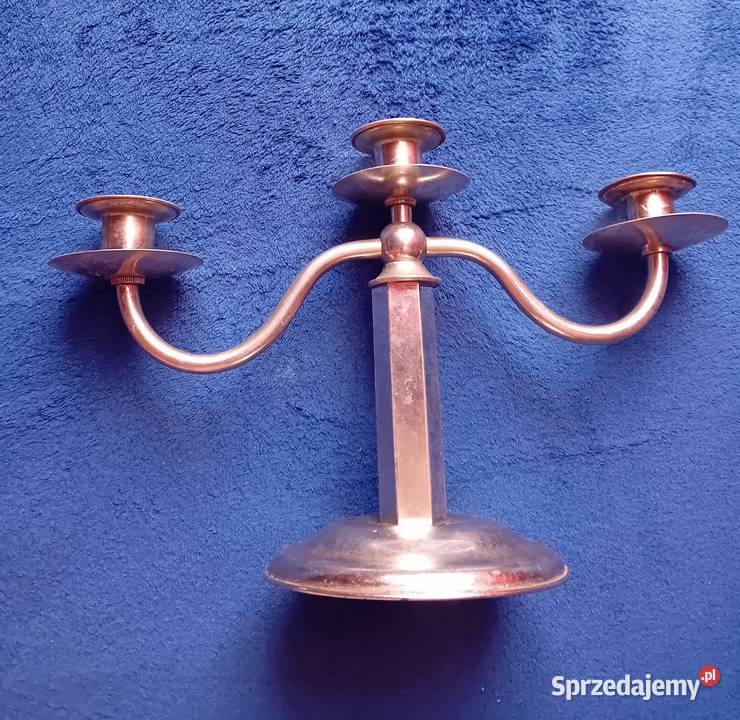 Trójramienny mosiężny niklowany świecznik art