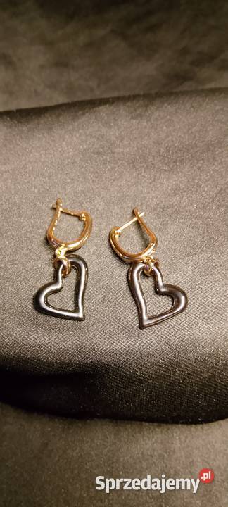 Kolczyki 585RG pozłacane czarne serduszka dolnośląskie sprzedam