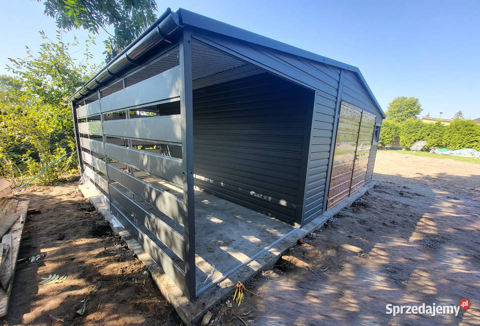 Garaż blaszany dwuspadowy wiata panelowa 65 wielkopolskie
