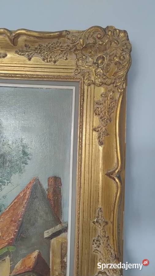 Stary obraz olej na płótnie w złotej ramie Malarstwo Iwonicz-Zdrój