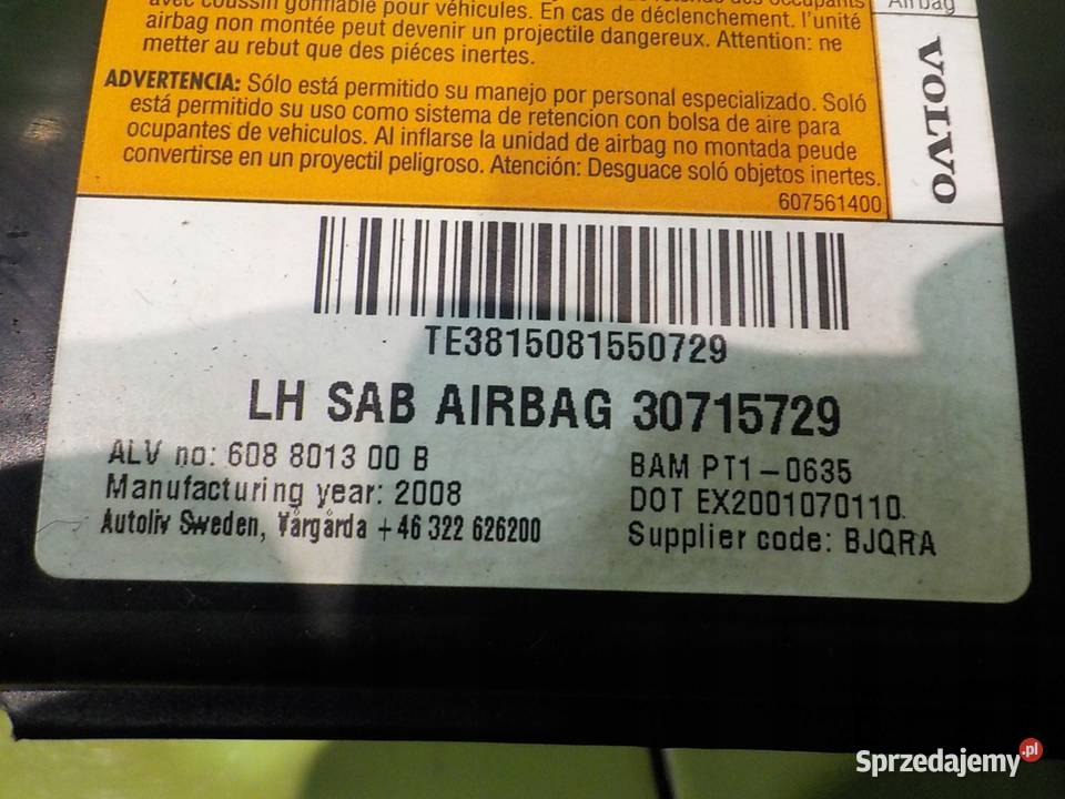 VOLVO S80 II 24 D5 08r SEDAN 4D AIRBAG poduszka Suków