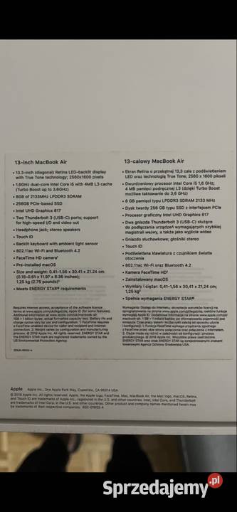 Sprzedam laptop MacBook Air 2019 roku 256GB Intel Core i5 Warszawa
