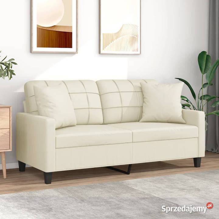 2osobowa sofa z poduszkami kremowa 140 sztuczna Warszawa sprzedam