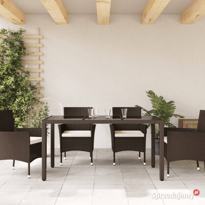 Stół ogrodowy ze szklanym blatem brąz 150x90x75 Warszawa