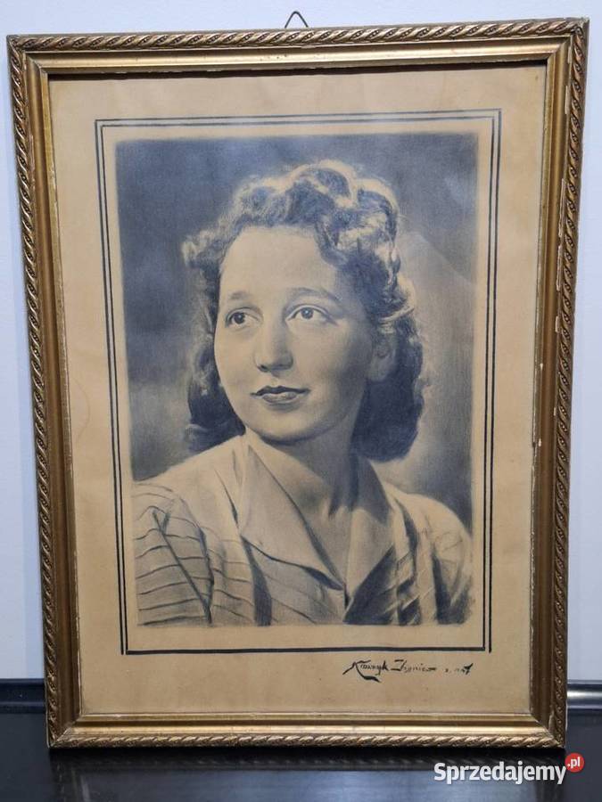 Oryginalny Portret Kobiecy 1947 Krawczyk Vintage Kraków