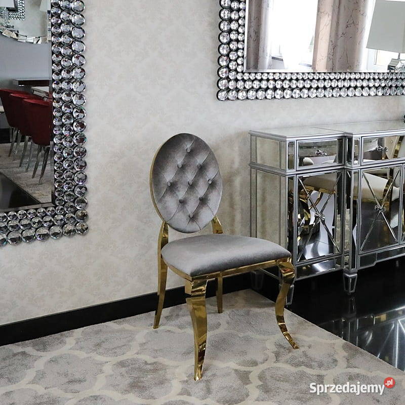 Krzesła glamour Ludwik Pikowane Złote Jadalnia 93cm mazowieckie Warszawa