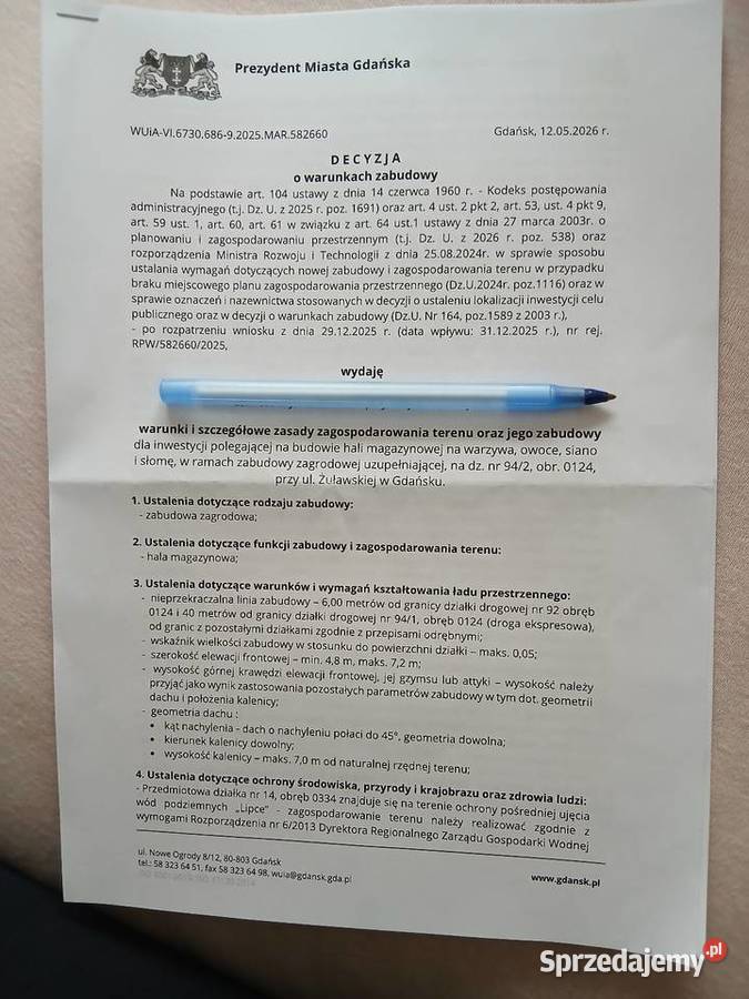 Działka rolna w Gdańska zulawska ok5 centrum Gdańsk