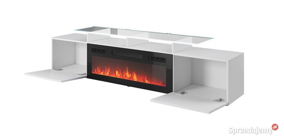 ROVA RTV BIAŁY CZARNY Z KOMINKIEM 190cm Rzeszów