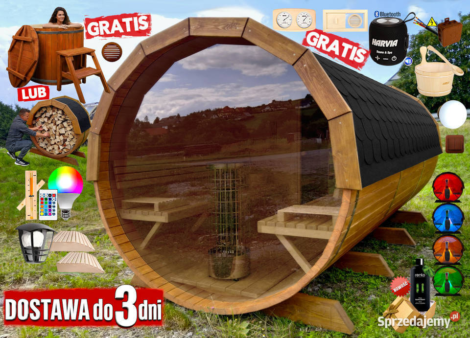 SAUNA Ogrodowa 400 OKNO 100 PRZEBIERALNIA Beczka małopolskie Nowy Targ