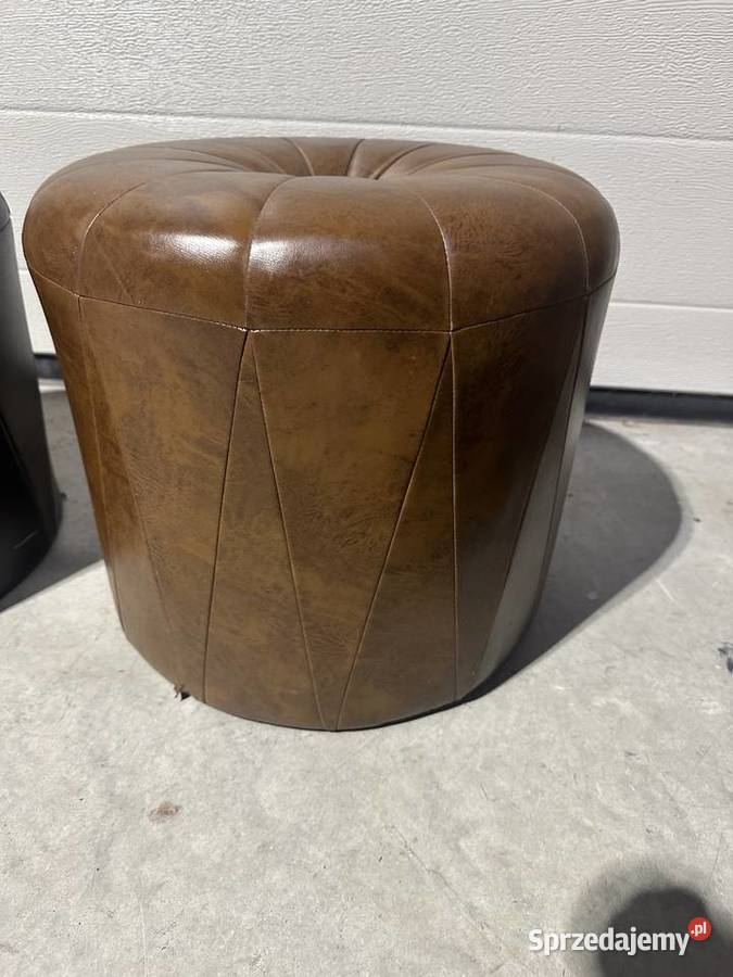 Ładna okrągła pufa ze skóry Sławoszewek