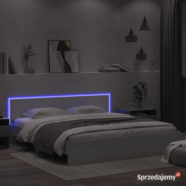 Rama łóżka z wezgłowiem i LED biała 180x200 Łóżka Warszawa sprzedam