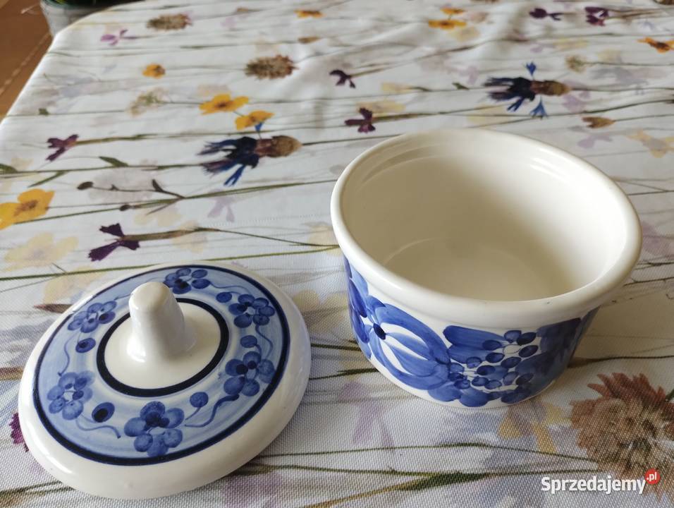 PRL pojemnik fajans Włocławek niebieski Łódź