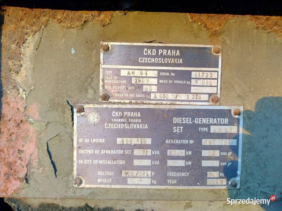 Agregat prądotwórczy CKD Praha AM 6T 73 kW Dom i Ogród Strzelce Krajeńskie sprzedam