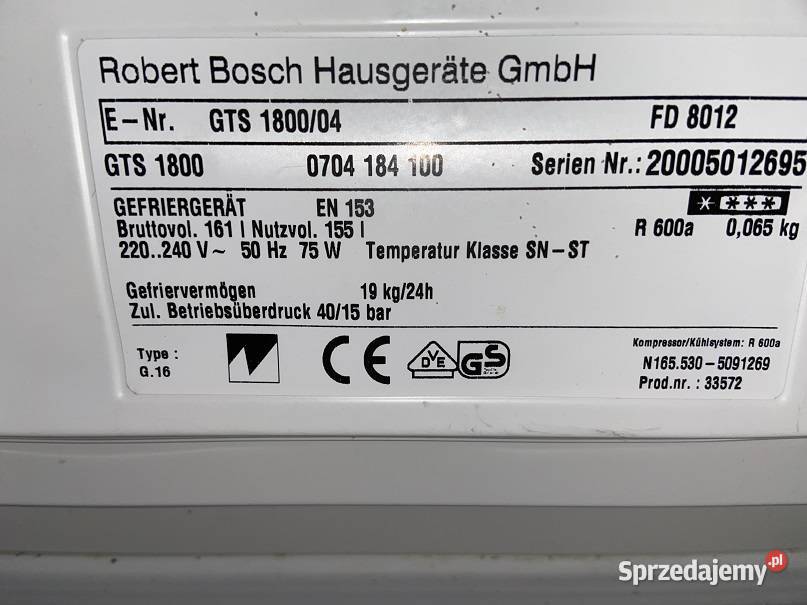 Zamrażarka skrzyniowa Bosch 160l pomorskie Kobylnica