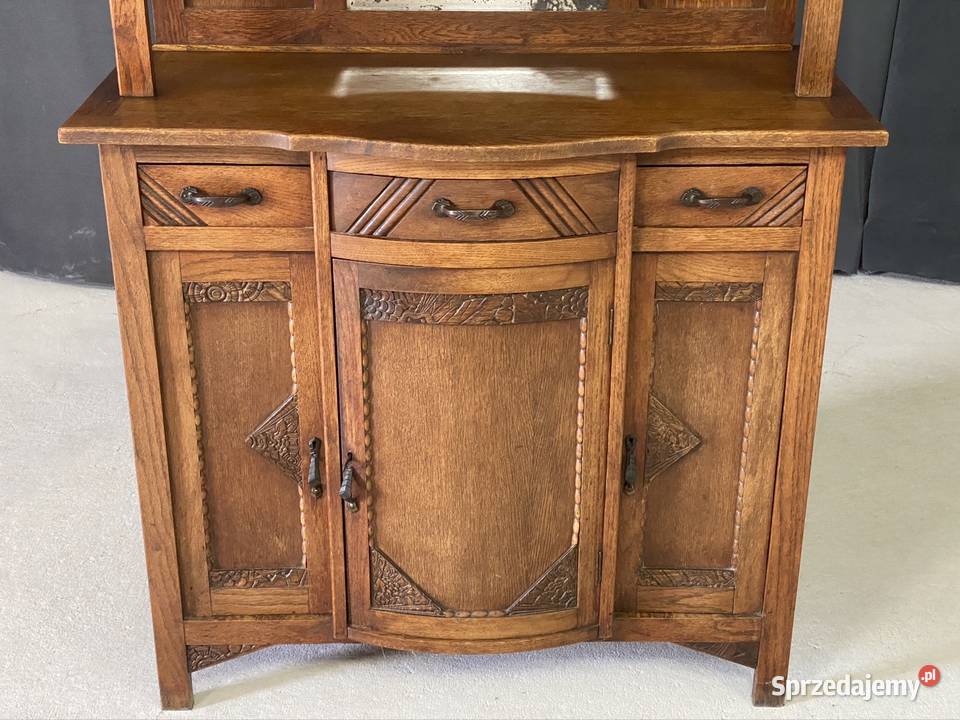 Kredens dębowy Art Deco z lustrami fazowanymi 53cm Budno sprzedam