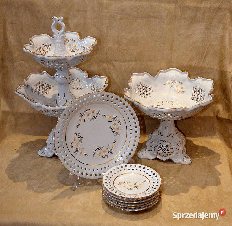 Owocarka duża i mała zestaw deserowy porcelana wielkopolskie Środa Wielkopolska
