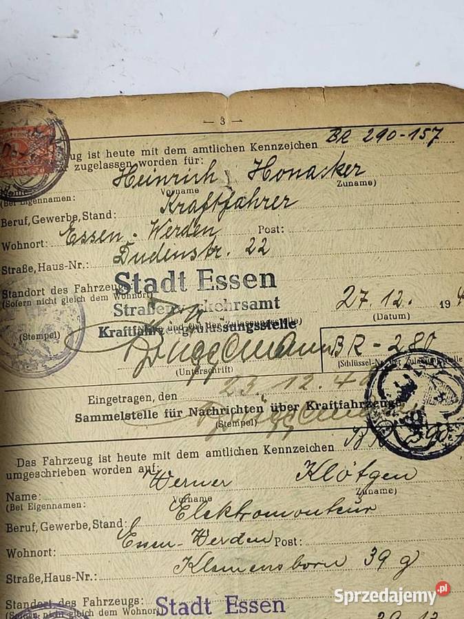 DOWÓD REJSTRACYJNY BRIF NSU PONY 1934 Rybnik sprzedam