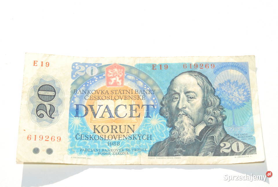 Stary banknot 20 koron Czechosłowacja 1988 antyk Cieszyn