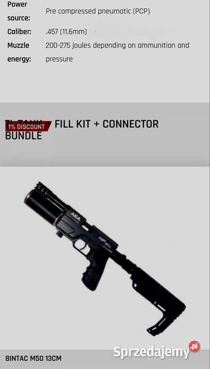 Wiatrówka pistolet big bore PCP AEA HP bintac Płock