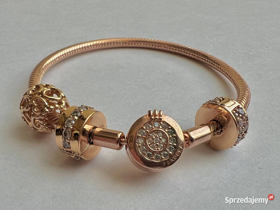 Rose Gold Pandora Moments bransoletka 3 charmsy mazowieckie sprzedam