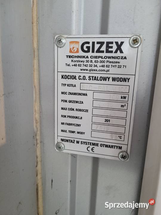 Kocioł CO stalowy wodny 100kW bio paliwa Żarnów