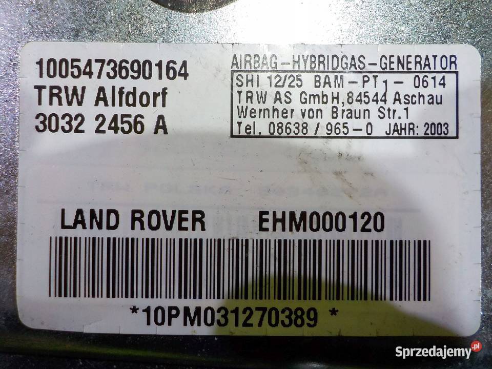 RANGE ROVER III L322 AIRBAG poduszka fotela osobowe Poduszki powietrzne Suków