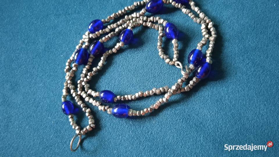 KRÓTKI NASZYJNIK OBRÓŻKA Z KOBALTOWYCH KORALI I Zegarki i Biżuteria Piła