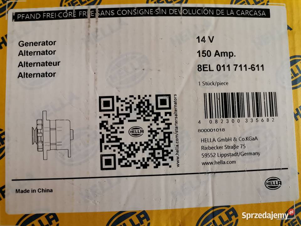 Alternator Hella 8EL 011 711611 Nowy Motoryzacja Zamość