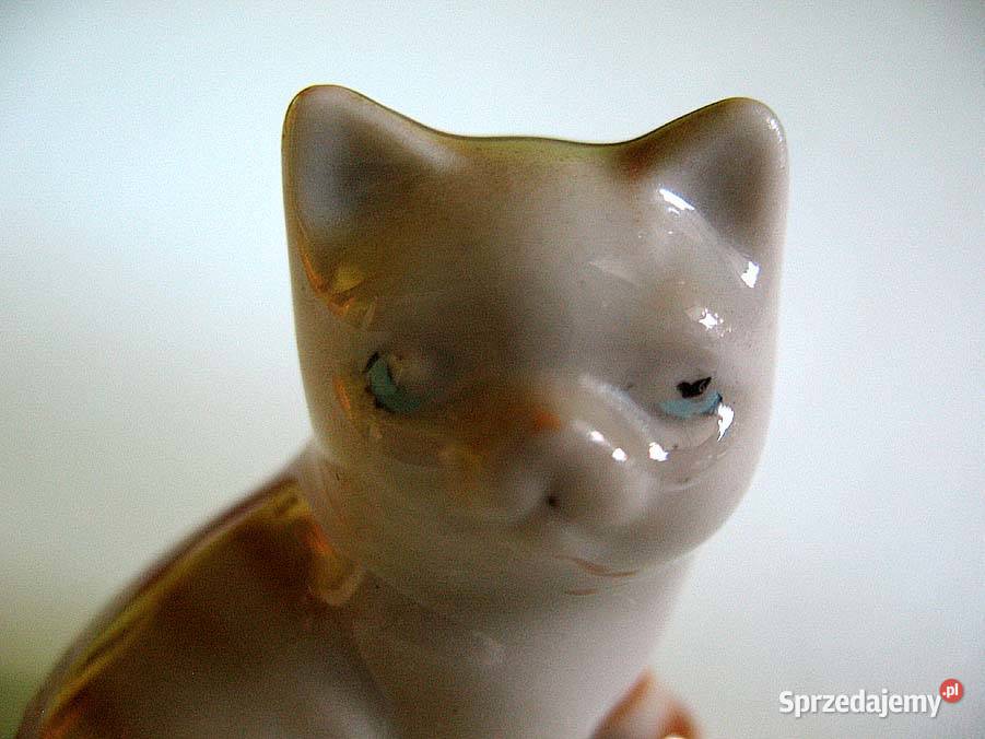 Kot uroczy mały kotek porcelana Figurka 35 x 35 beżowy