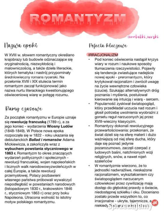 Notatki do matury z języka polskiego Warszawa