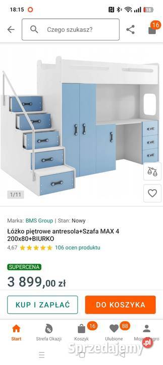 Łóżko piętrowe z biurkiem szafą i schodami Łódź