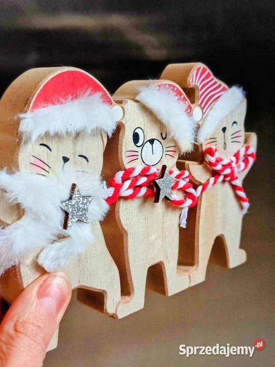 Dekoracja drewniana kotki mikołajki Katowice