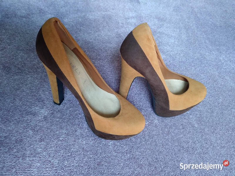 Buty damskie na obcasie brązowe beżowe zamszowe inna Kielce sprzedam