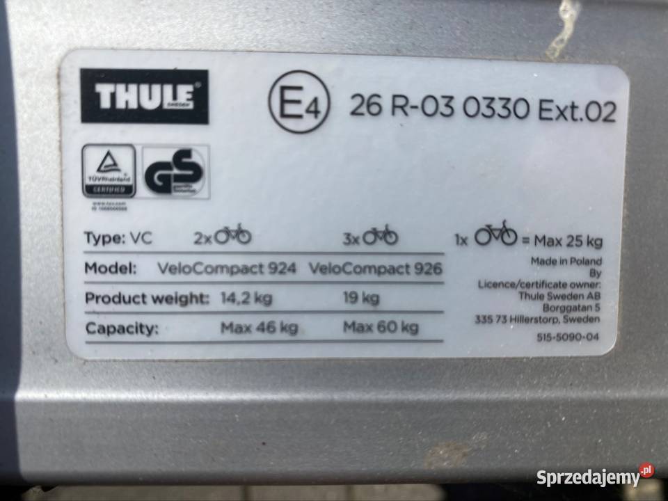 Bagażnik na dwa rowery Thule 924 Głogów Małopolski