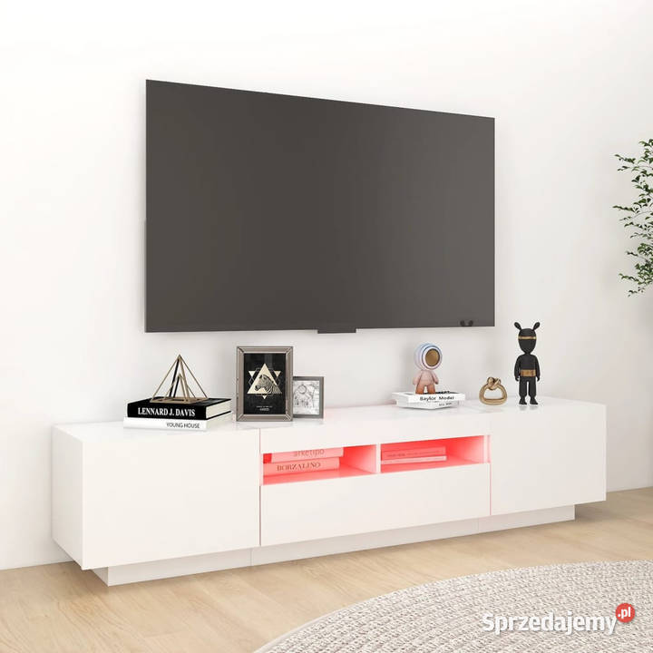 Szafka TV z oświetleniem LED biała 180x35x40 Warszawa