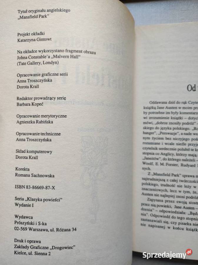 Mansfield Park Jane Austen Kielce sprzedam