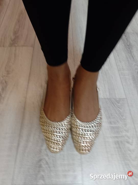 38 Złote plecione czółenka wieczorowe z odkrytą Kraków