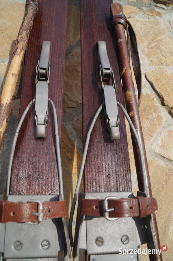 Stare narty jesionowe 198 kijki laskowe Pruchnik