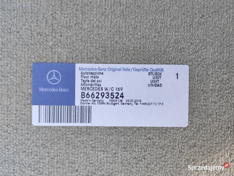 Oryginalne dywaniki welurowe Mercedes W169