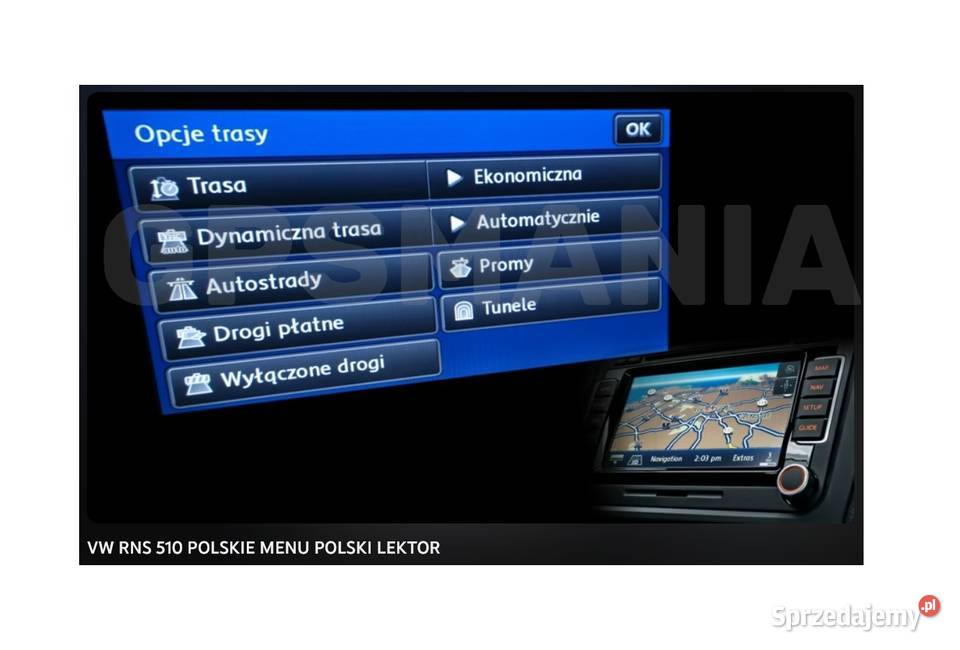 POLSKIE MENU RNS 510 VW SKODA COLUMBUS NAWIGACJA łódzkie Łódź
